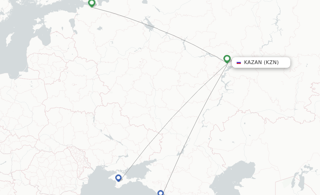 Route map with flights from Kazan with Nordavia Regional Airlines
