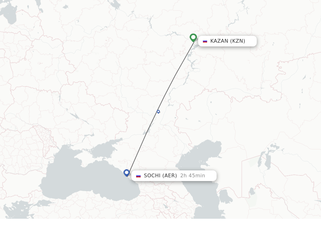 Flights from Kazan to Adler/Sochi route map