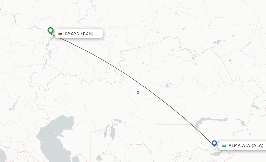 Flights from Kazan to Alma-Ata route map