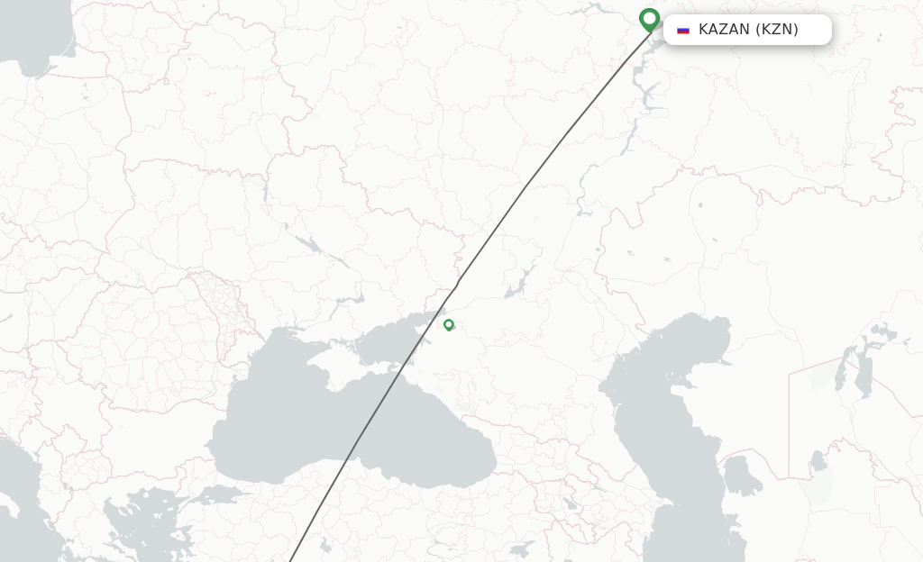 Flights from Kazan to Antalya route map