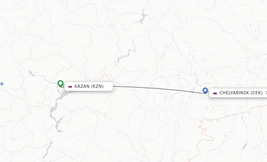 Flights from Kazan to Chelyabinsk route map