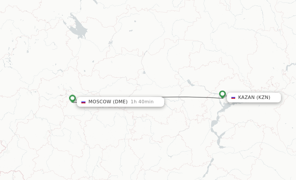 Flights from Kazan to Moscow route map