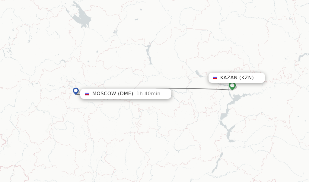 Flights from Kazan to Moscow route map