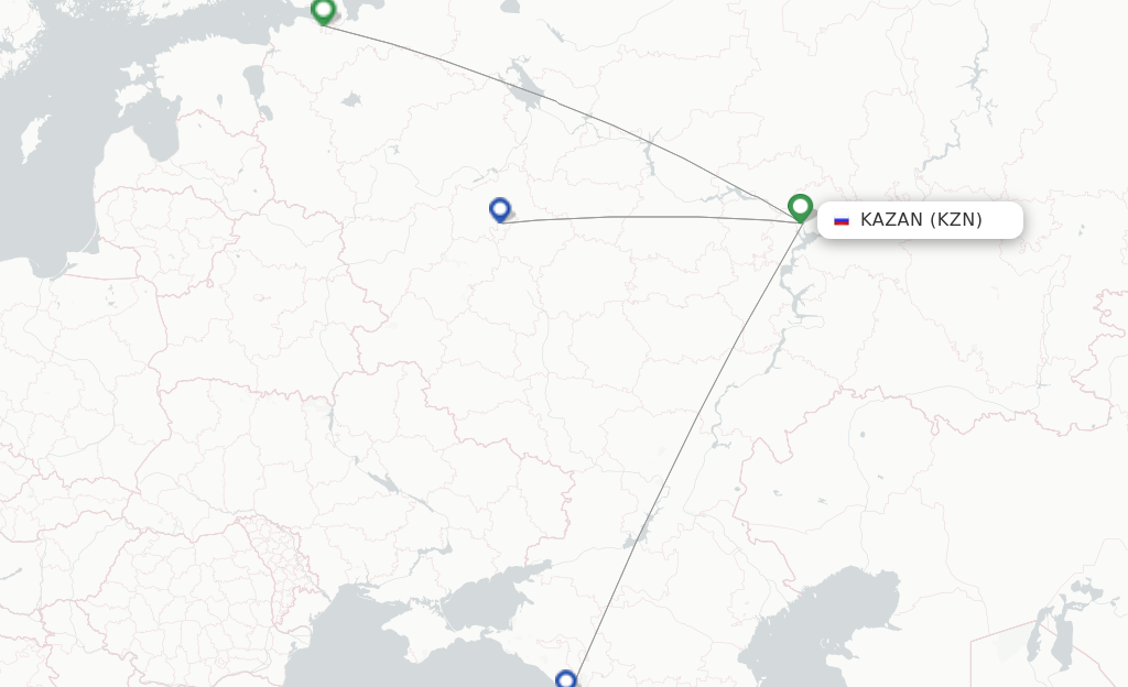Route map with flights from Kazan with Pobeda