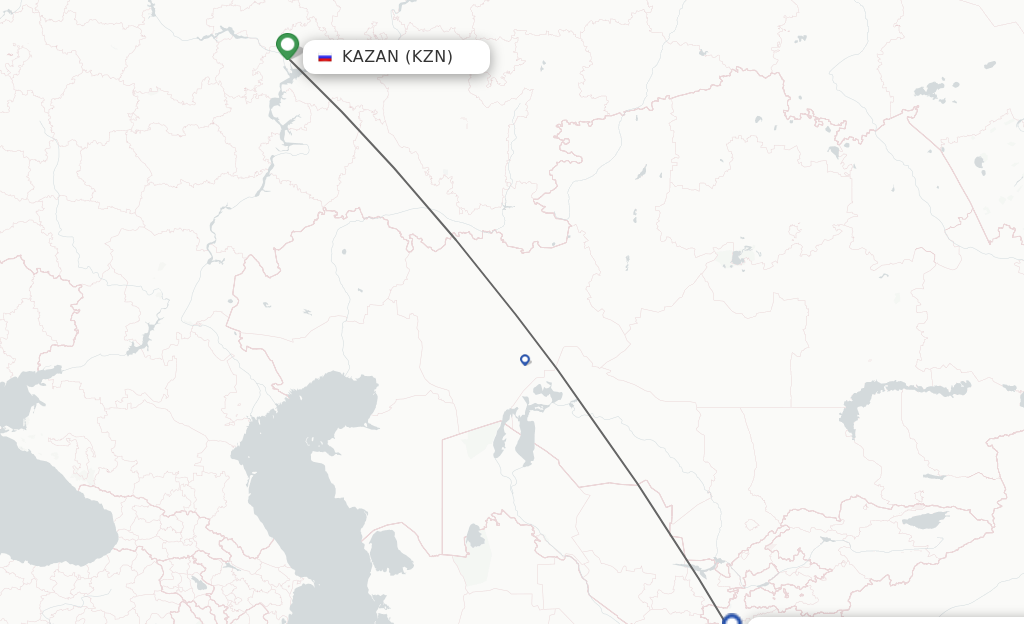 Flights from Kazan to Dushanbe route map