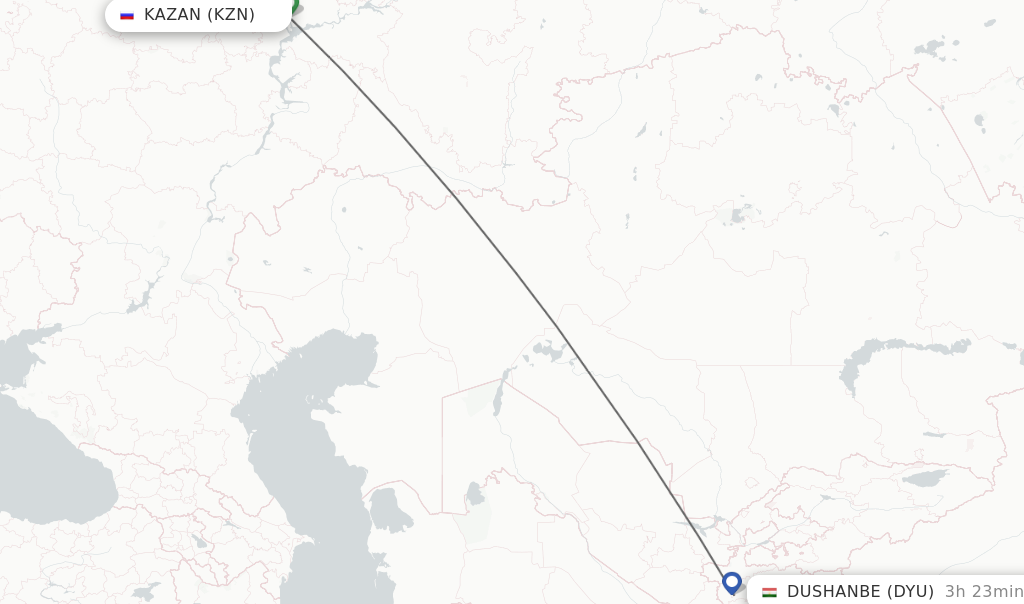 Flights from Kazan to Dushanbe route map