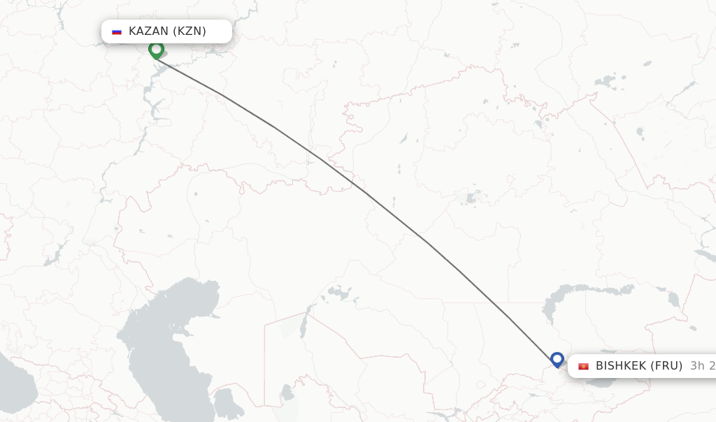 Flights from Kazan to Bishkek route map