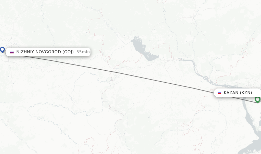 Flights from Kazan to Nizhniy Novgorod route map
