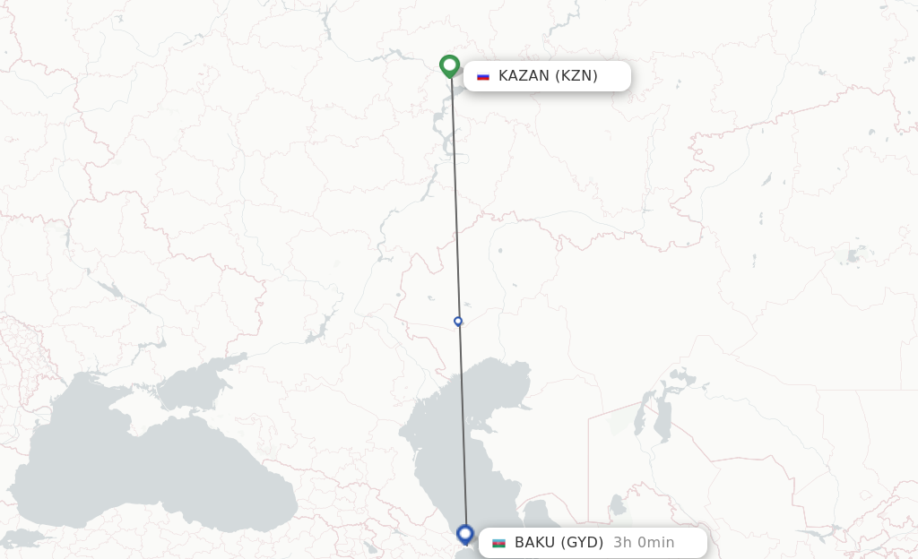 Flights from Kazan to Baku route map