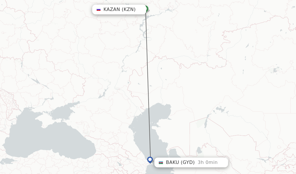 Flights from Kazan to Baku route map