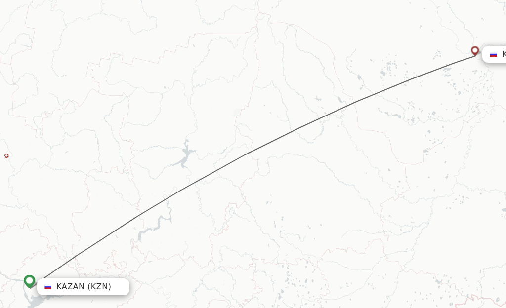 Flights from Kazan to Khanty-Mansiysk route map
