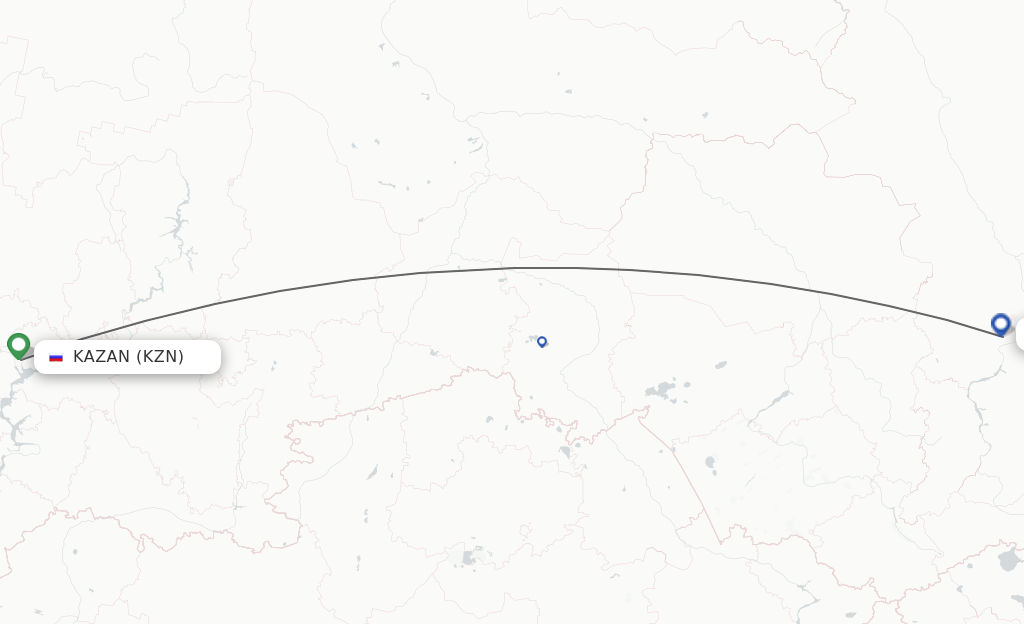 Flights from Kazan to Krasnojarsk route map