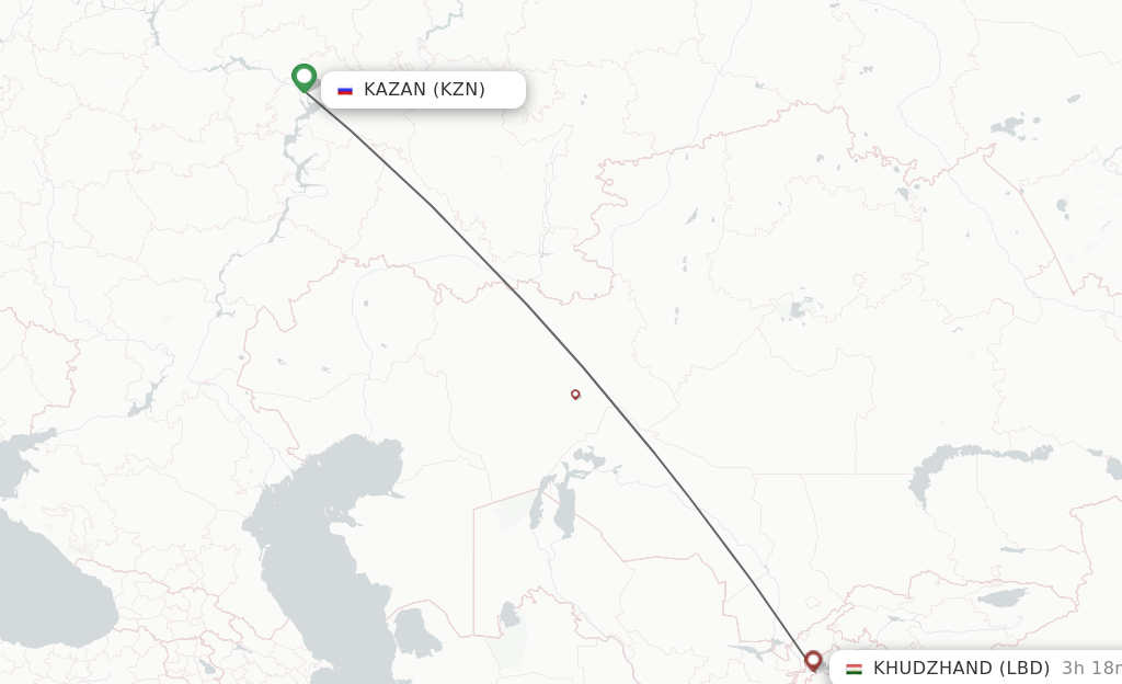 Flights from Kazan to Khudzhand route map