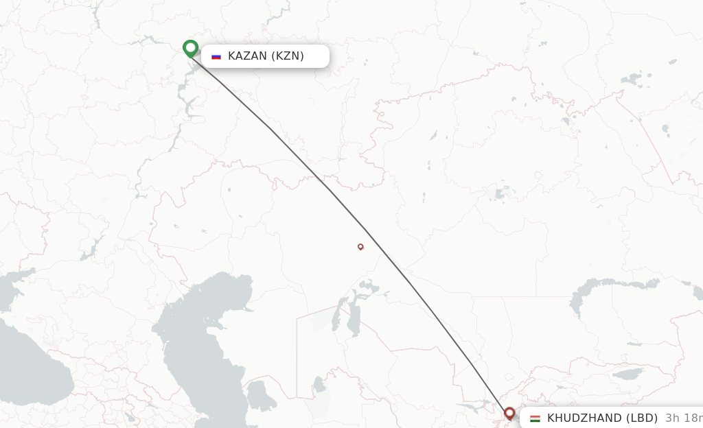 Flights from Kazan to Khujand route map