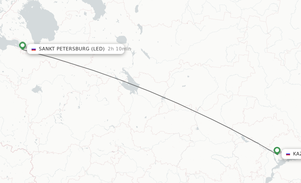 Flights from Kazan to Sankt Petersburg route map