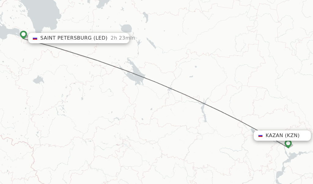 Flights from Kazan to Saint Petersburg route map