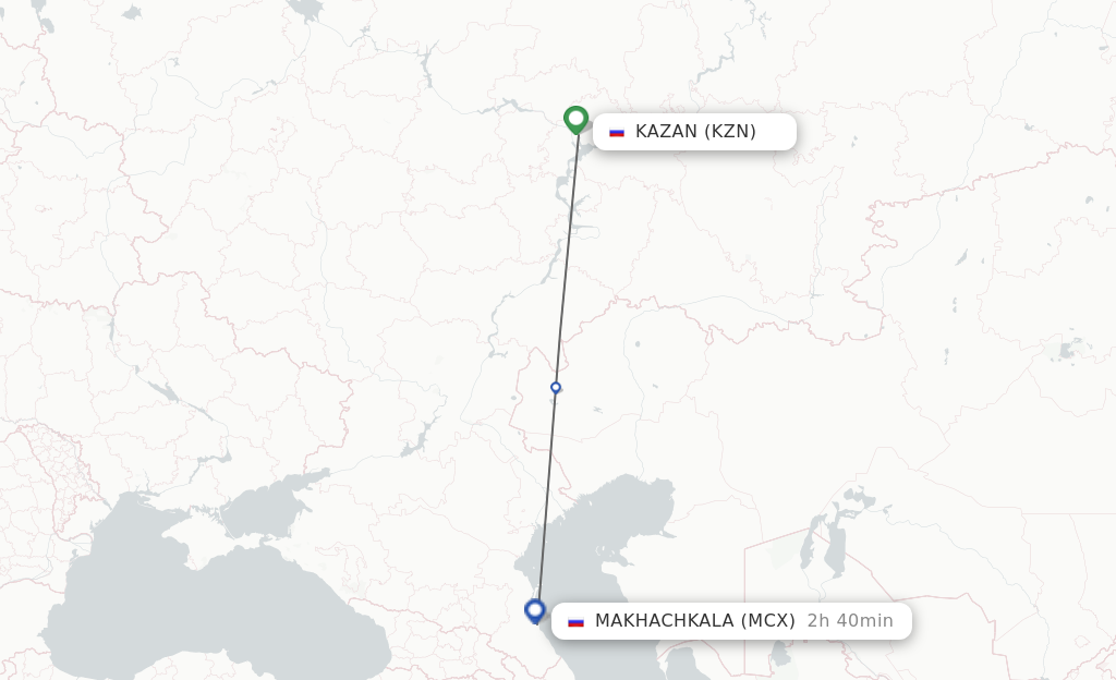 Flights from Kazan to Makhachkala route map