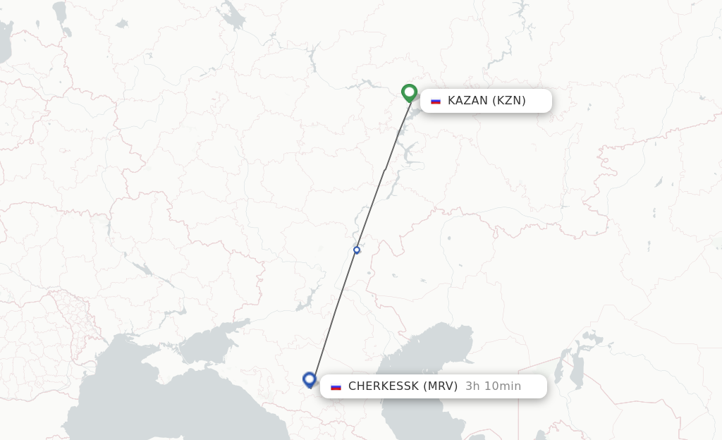 Flights from Kazan to Cherkessk route map