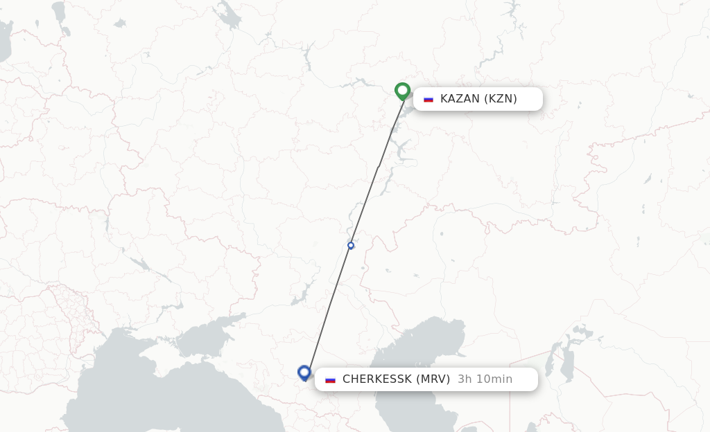Flights from Kazan to Mineralnye Vody route map