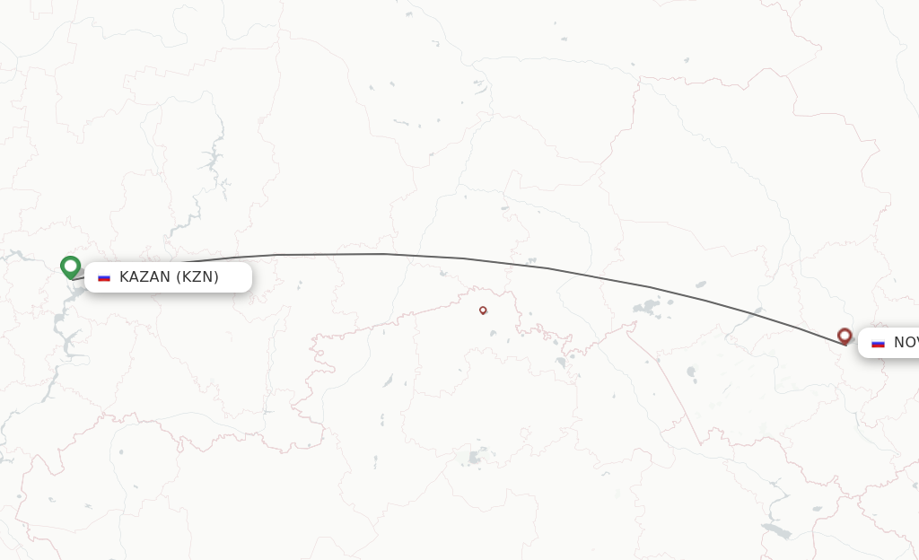 Flights from Kazan to Novokuznetsk route map
