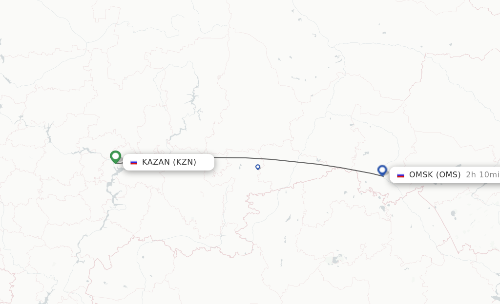 Flights from Kazan to Omsk route map