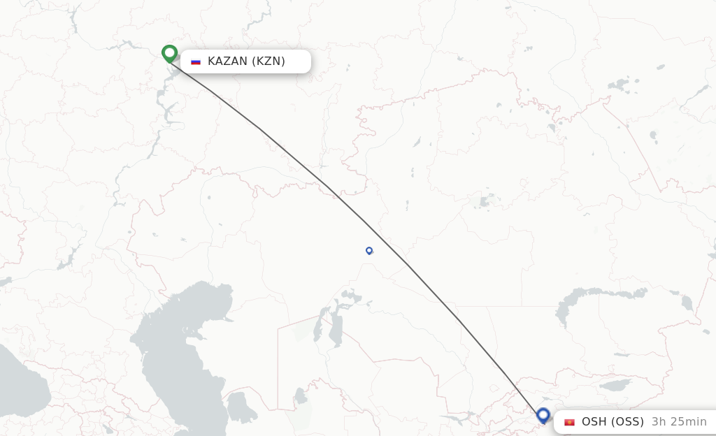 Flights from Kazan to Osh route map