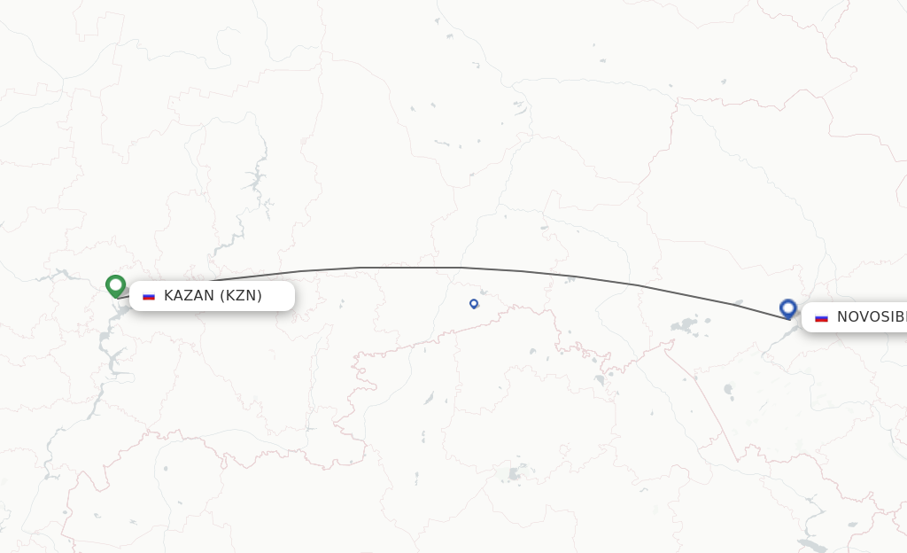Flights from Kazan to Novosibirsk route map