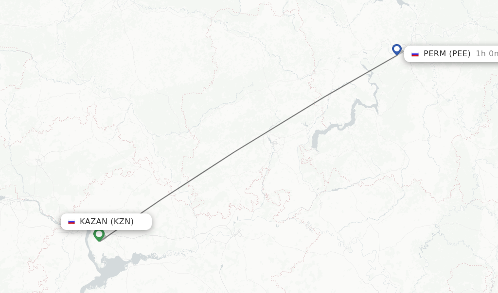 Flights from Kazan to Perm route map