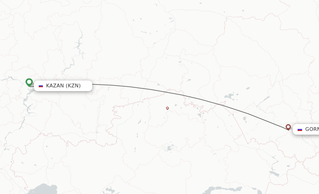 Flights from Kazan to Gorno-Altaysk route map