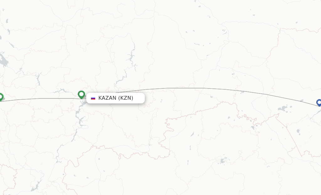 Route map with flights from Kazan with S7 Airlines