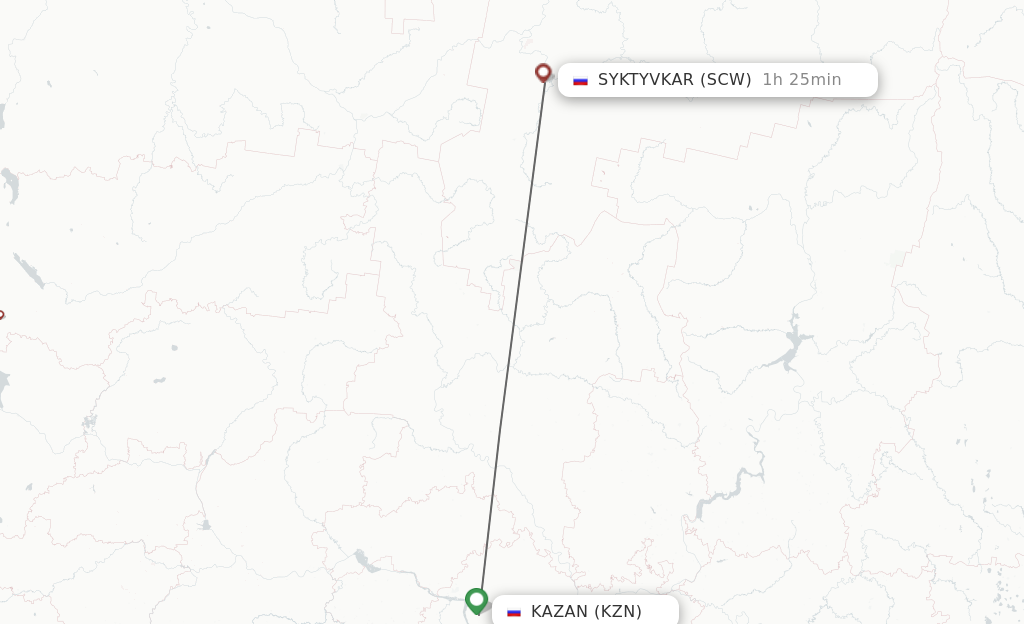 Flights from Kazan to Syktyvkar route map