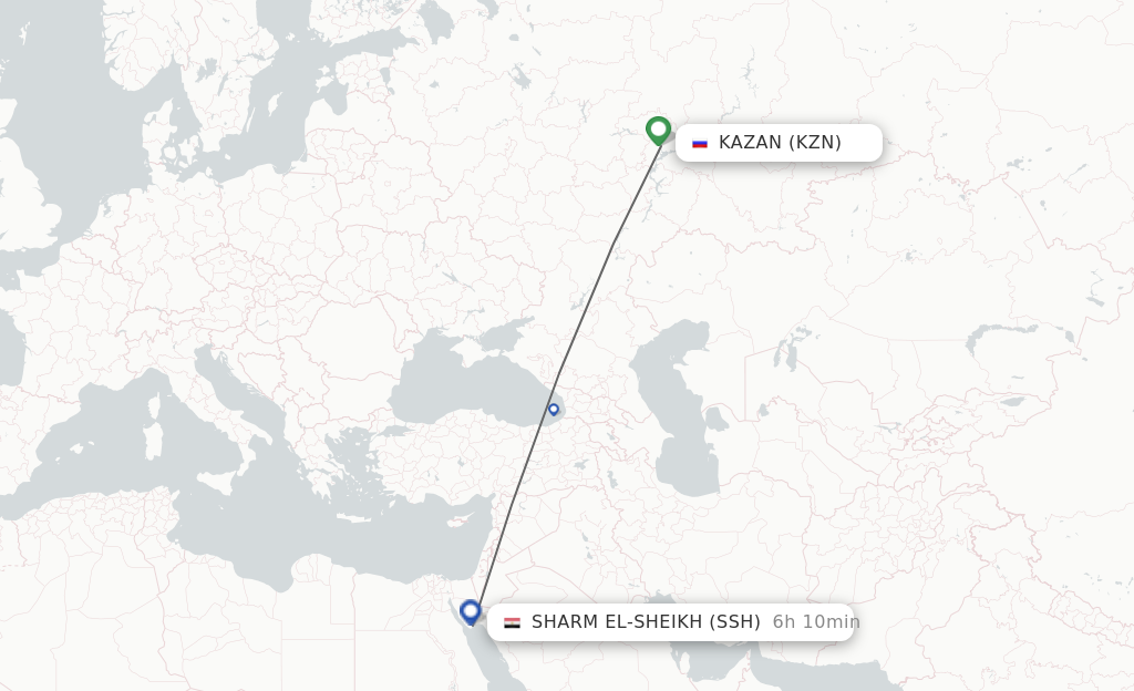 Flights from Kazan to Sharm el Sheikh route map