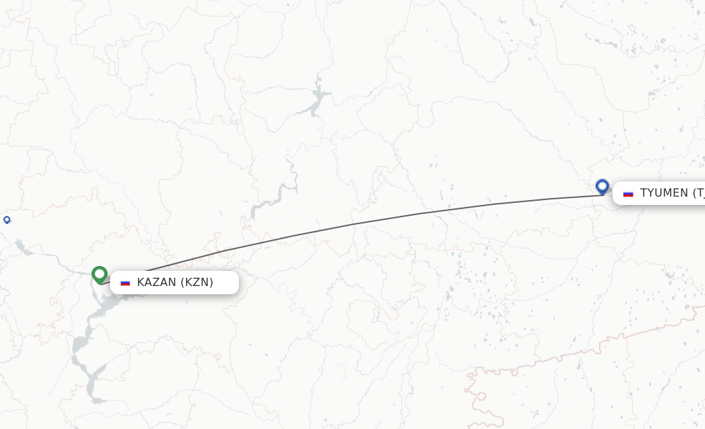 Flights from Kazan to Tyumen route map