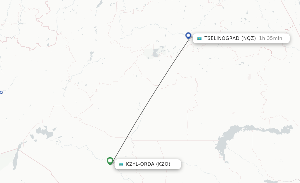 Flights from Kzyl-Orda to Astana route map