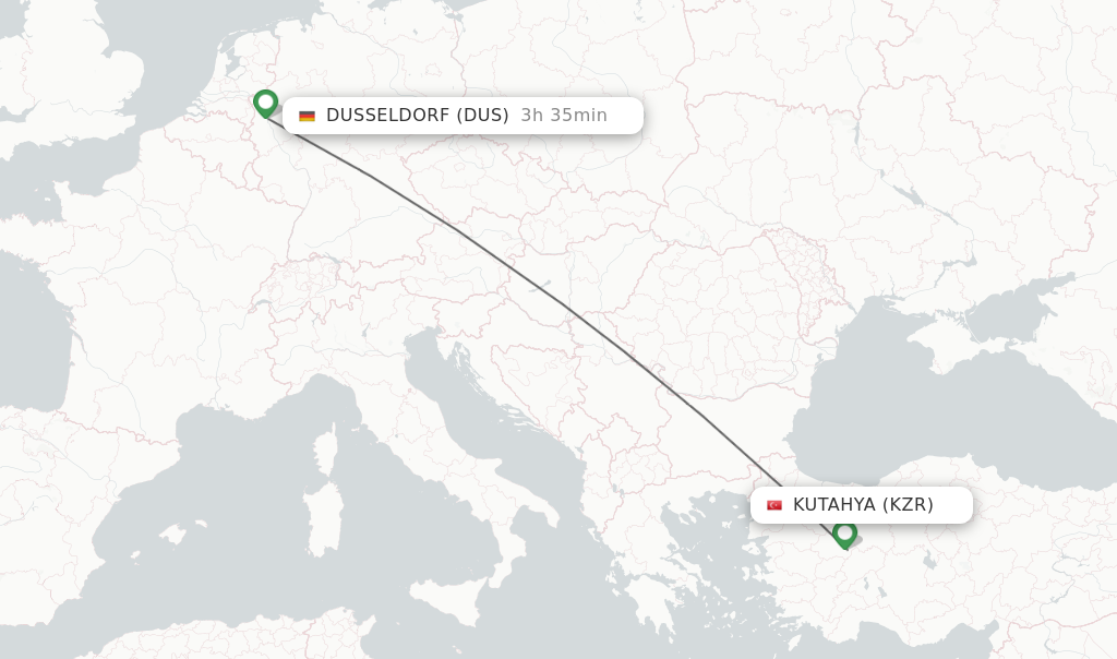 Flights from Kutahya to Dusseldorf route map