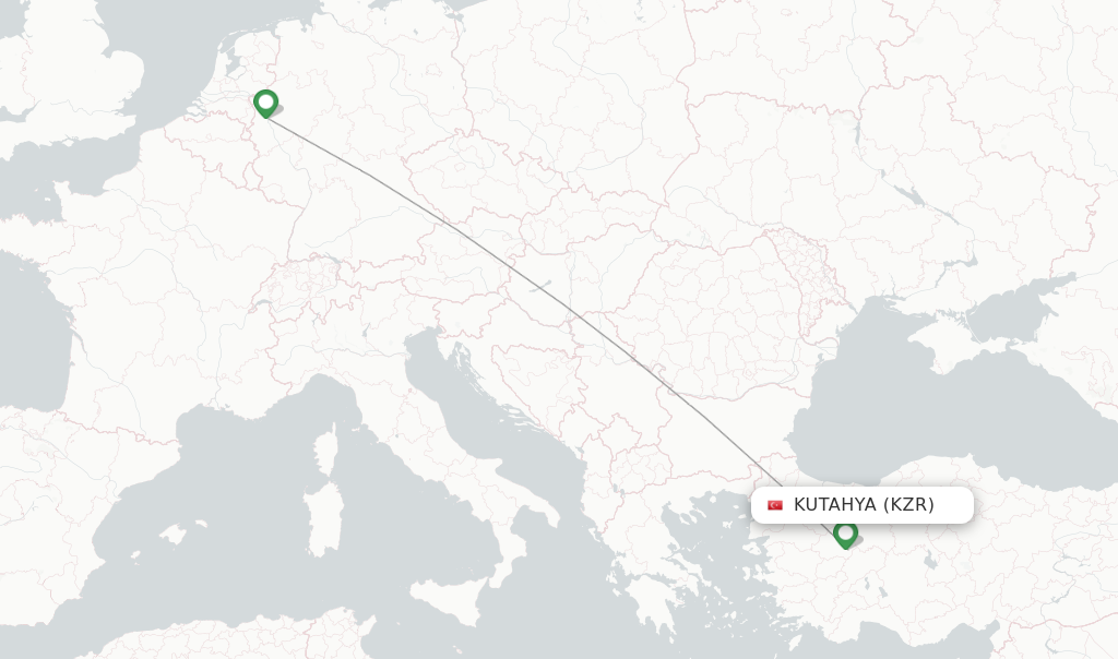 Route map with flights from Kutahya with Eurowings