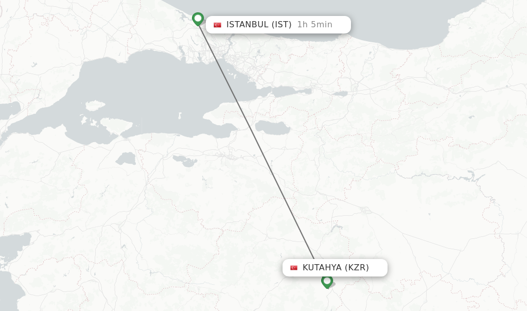 Flights from Kutahya to Istanbul route map