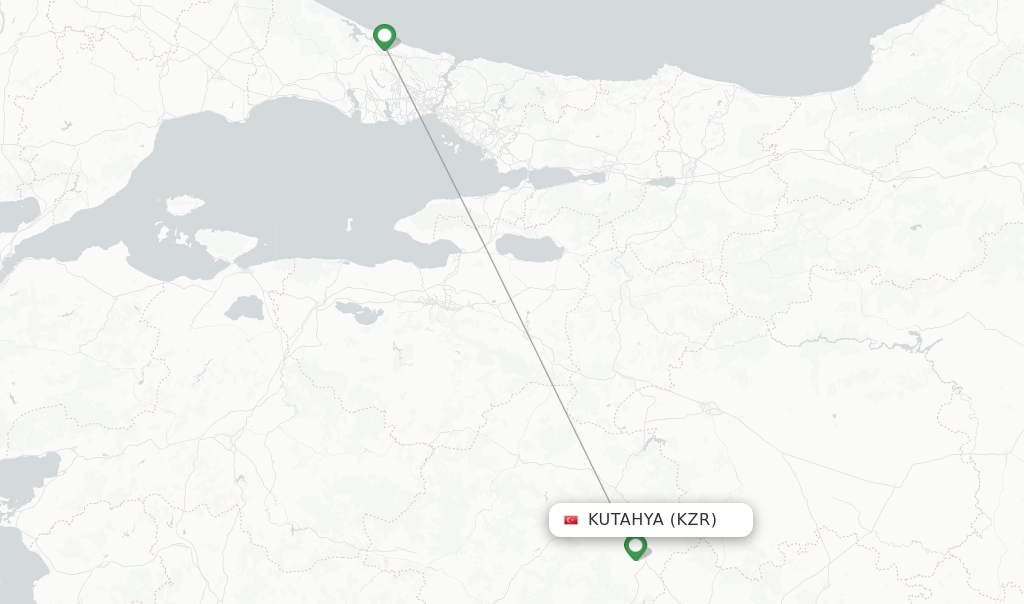 Route map with flights from Kutahya with Turkish Airlines
