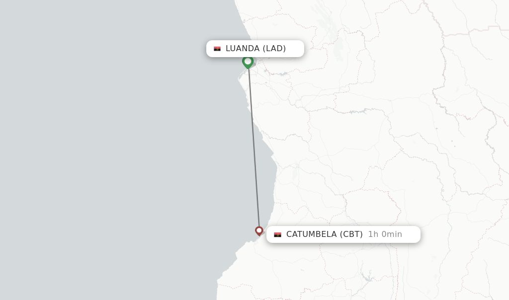 Flights from Luanda to Catumbela route map