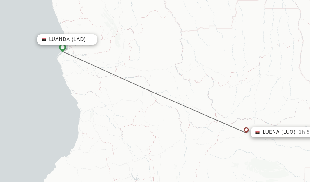 Flights from Luanda to Luena route map