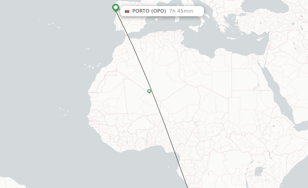Flights from Luanda to Porto route map
