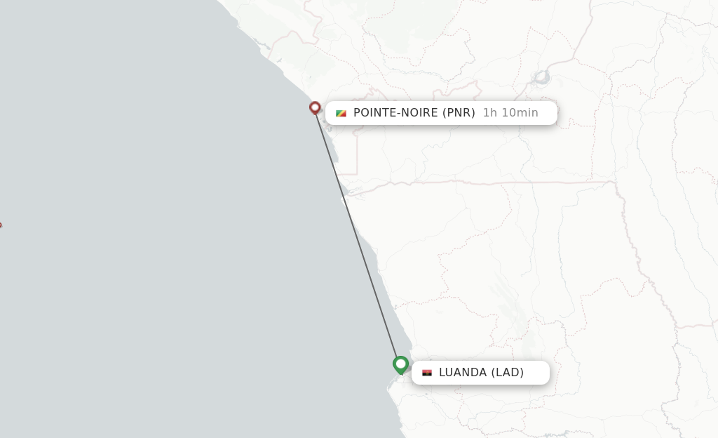 Flights from Luanda to Pointe Noire route map