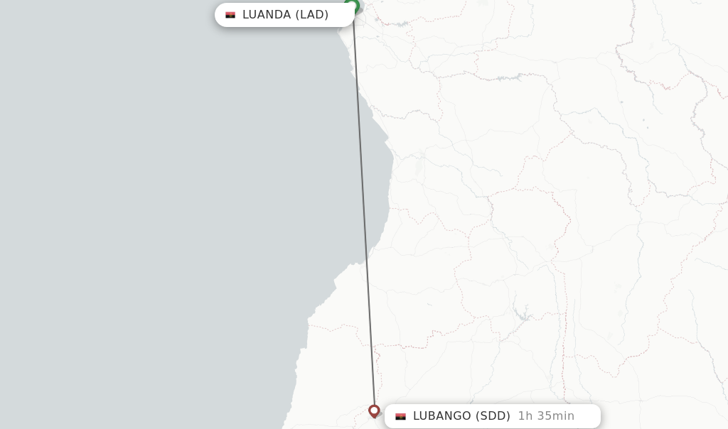 Flights from Luanda to Lubango route map