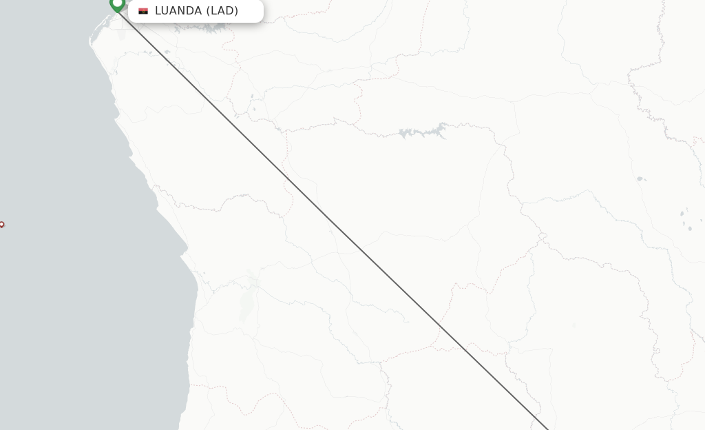 Flights from Luanda to Kuito route map