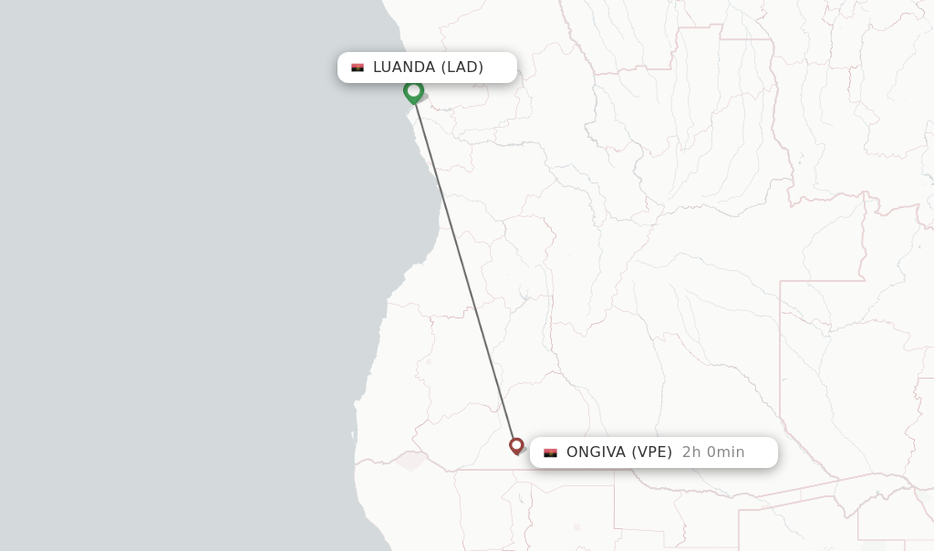 Flights from Luanda to Ongiva route map