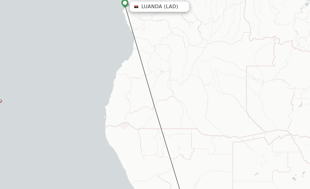 Flights from Luanda to Windhoek route map