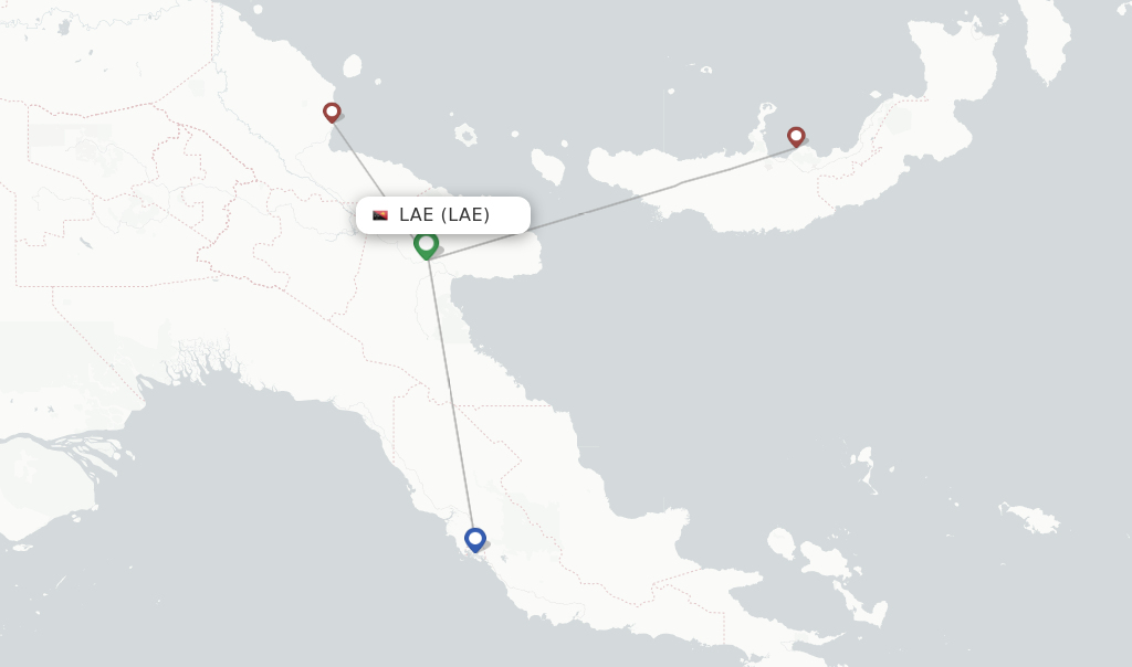 Route map with flights from Lae with PNG Air