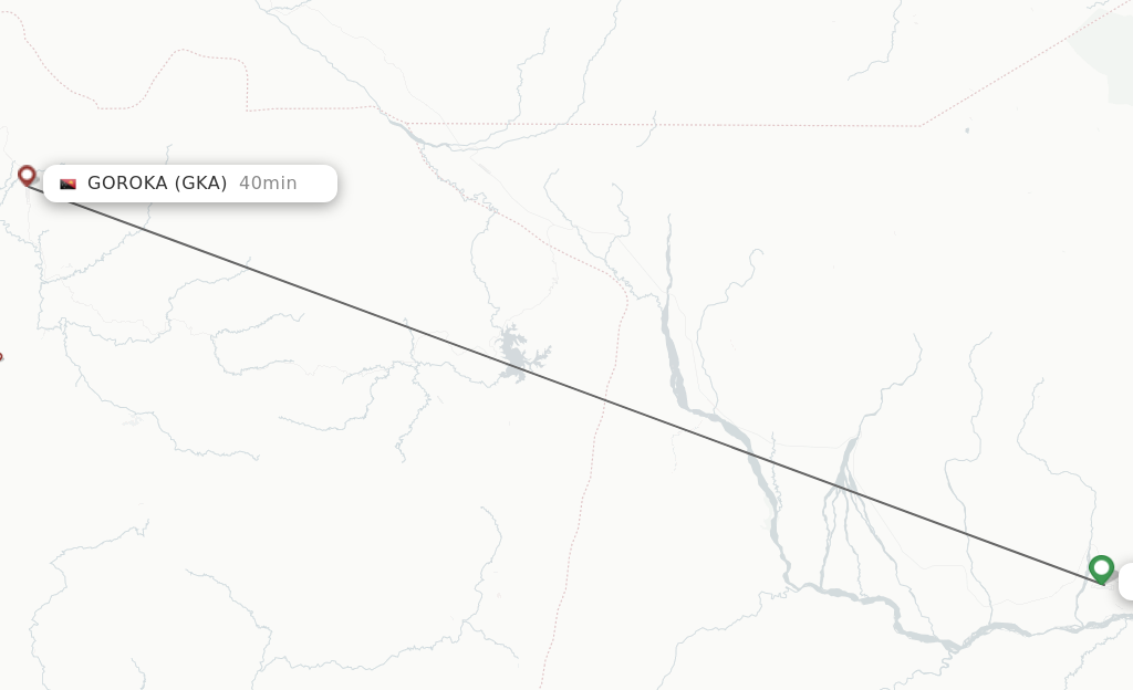 Flights from Lae to Goroka route map