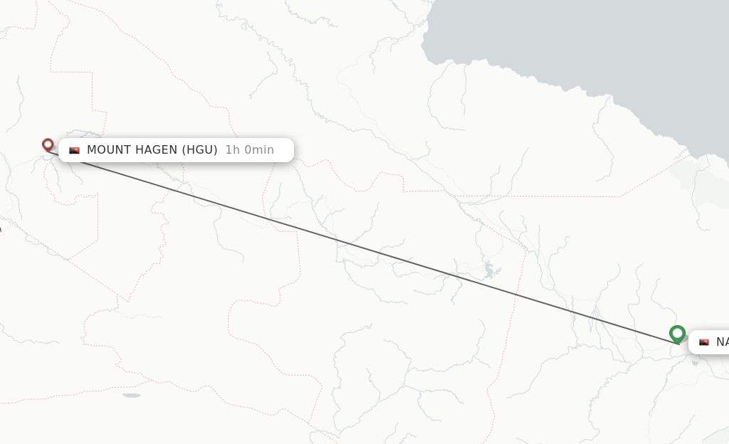 Flights from Lae to Mount Hagen route map