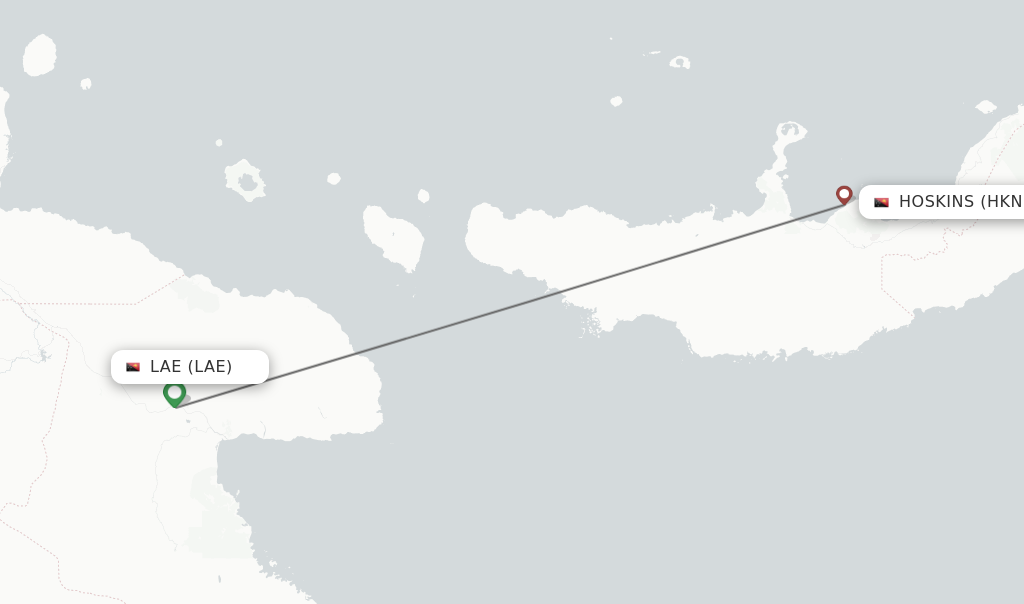 Flights from Lae to Hoskins route map
